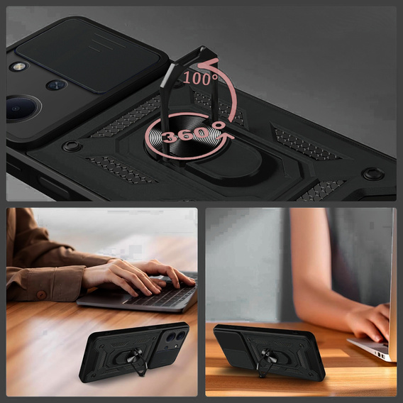 Pancéřové pouzdro pro Xiaomi Redmi 15C 4G/LTE, s ochranou fotoaparátu, se stojánkem, černé