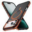 Matné pouzdro pro iPhone 17 Pro, pancéřované, pro MagSafe, kouřové s oranžovými boky