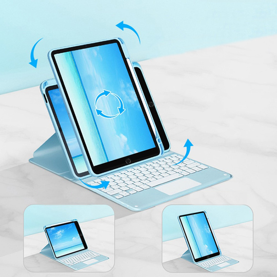 Pouzdro + klávesnice iPad 7/8/9 10.2 2021 / 2020 / 2019, Touchpad Pen Slot, modré