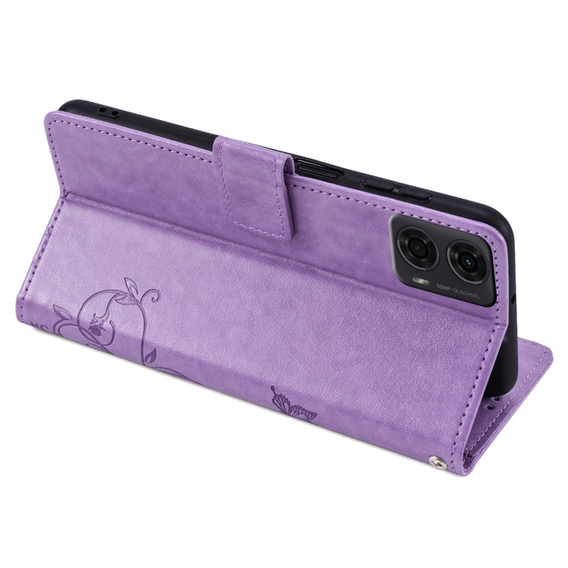 Klopové pouzdro pro Motorola Moto E14, Butterfly, fialové