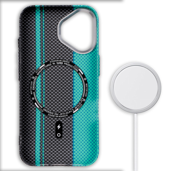 Pouzdro pro iPhone 16, Carbon Fiber MagSafe, černá / modrá