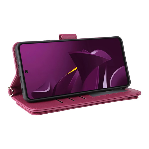 Flipové pouzdro pro Xiaomi Poco M7 Pro 5G, Crossbody Leather Wallet, kaštanové