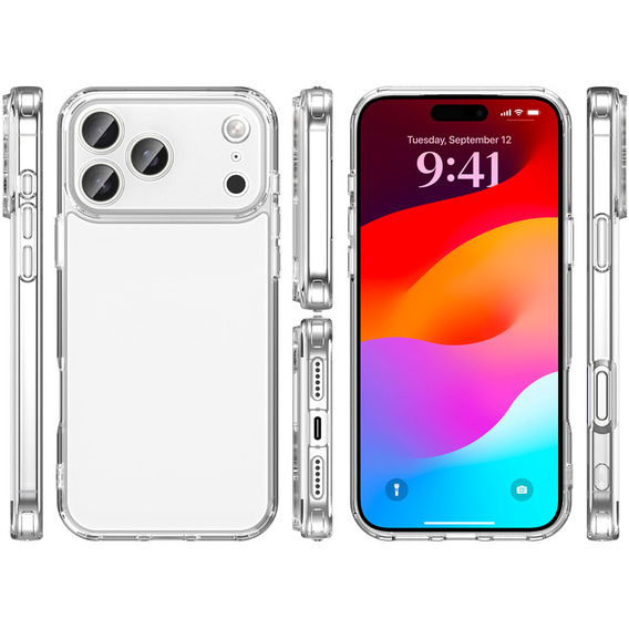Silikonové pouzdro pro iPhone 17 Pro Max, s tvrdou zadní stranou, průhledné