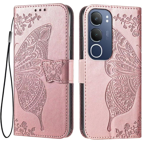 Klopové pouzdro pro Vivo Y19s, Butterfly, růžové rose gold