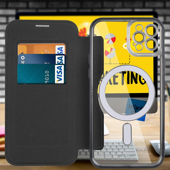 Klopové pouzdro pro iPhone 11 Pro Max, RFID Wallet MagSafe CamShield, černé
