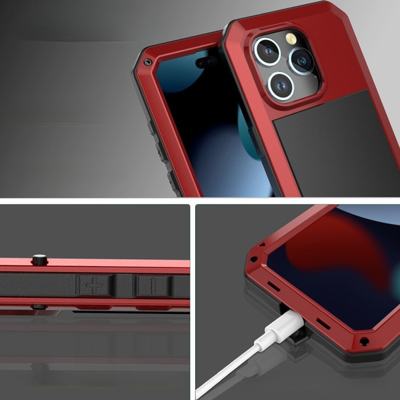 Pouzdro pro iPhone 15, pancéřované, s integrovaným sklem, červené