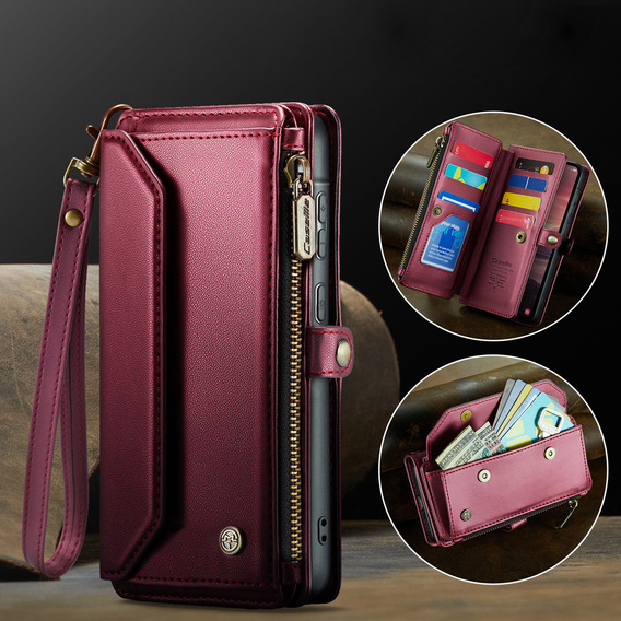 Klopové pouzdro pro Samsung Galaxy A17 5G, peněženkové pouzdro se zámkem a popruhy - červené