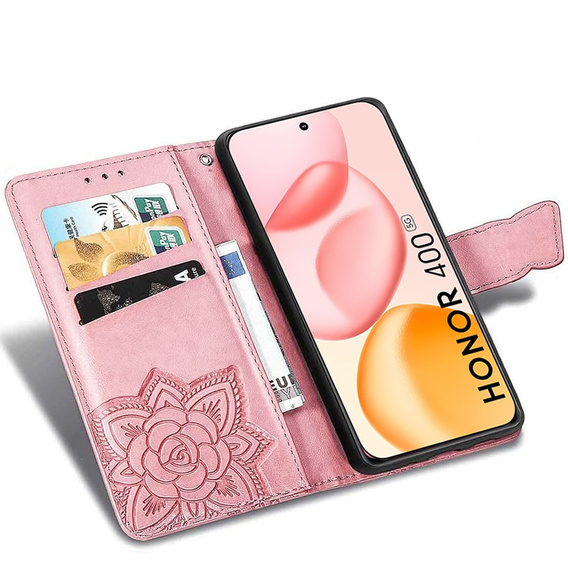 Klopové pouzdro pro Honor 400 5G, Butterfly, růžové rose gold