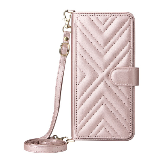Flipové pouzdro pro Oppo Reno 13 Pro 5G, Crossbody Leather Wallet, růžové
