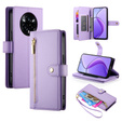 Klopové pouzdro pro Realme 14 Pro+ 5G, Wallet Zipper Pocket, fialové