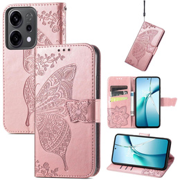 Klopové pouzdro pro Oppo Reno 14, Butterfly, peněženka, růžové zlato