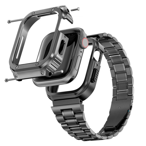 Ocelový náramek s pouzdrem pro Apple Watch 7/8/9 45MM, šedý