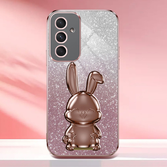 Pouzdro pro Samsung Galaxy A55 5G, Glitter Rabbit, s výsuvným stojánkem, růžové