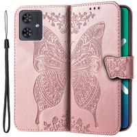 Klopové pouzdro pro Motorola Moto G54 5G, Butterfly, růžové rose gold