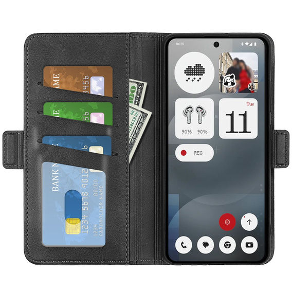 Klopové pouzdro pro Nothing Phone 3a, Leather Wallet, černé