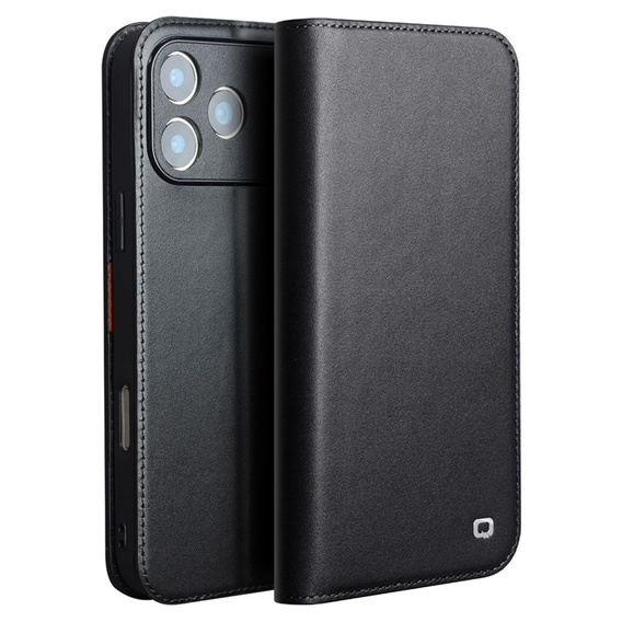 QIALINO kožené peněženkové flipové pouzdro pro iPhone 17 Pro Max - černé
