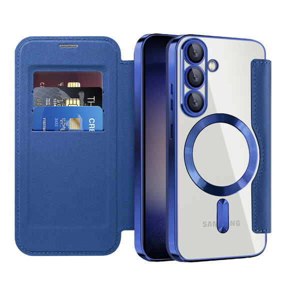 Pouzdro s klopou pro Samsung Galaxy A17 5G, RFID peněženka, pro MagSafe, transparentní / tmavě modré