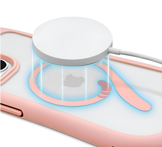 Pouzdro pro iPhone 15, pro MagSafe, Cute Cat, růžové + sklo na displej