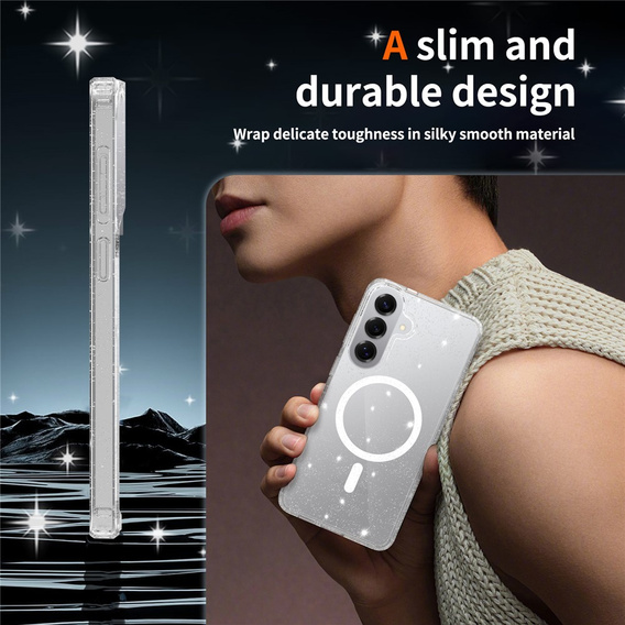 Brokatové pouzdro, pro MagSafe pro Samsung Galaxy S26 Plus, průhledné