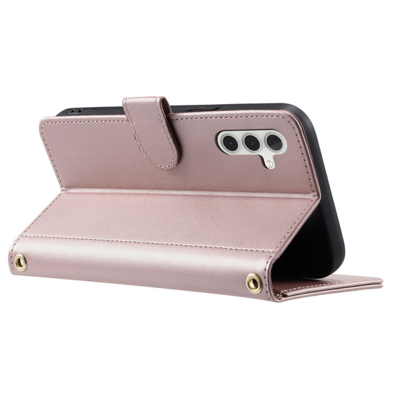 Pouzdro s klopou pro Samsung Galaxy S25 FE, Rhombus Crossbody Leather, růžové rose gold
