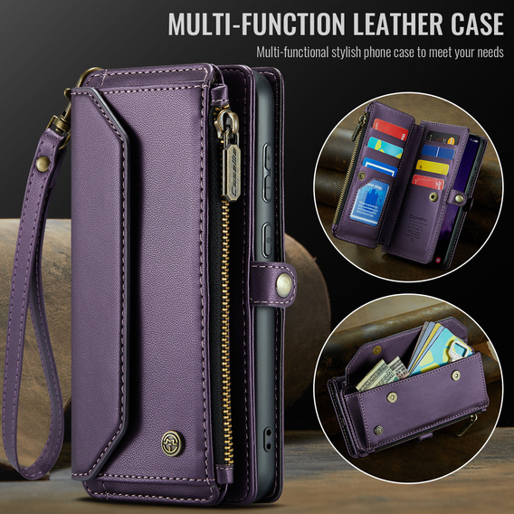 Pouzdro CASEME pro Samsung Galaxy S25 FE, RFID Leather Wallet, s popruhem přes rameno, fialové