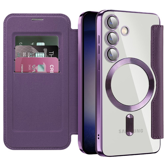 Klopové pouzdro pro Samsung Galaxy S24+ Plus, RFID Wallet MagSafe CamShield, fialové