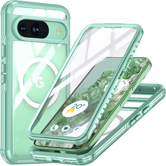 Pouzdro pro Google Pixel 9 / Google Pixel 9 Pro, Shockproof, se sklem, pro MagSafe, zelené