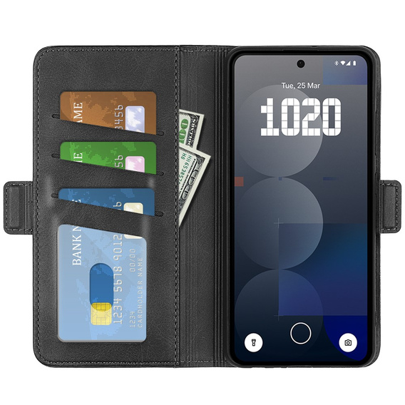Klopové pouzdro pro Nothing Phone 3a Pro, Leather Wallet, černé