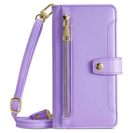 Klopové pouzdro pro Samsung Galaxy A16, Wallet Zipper Pocket, fialové