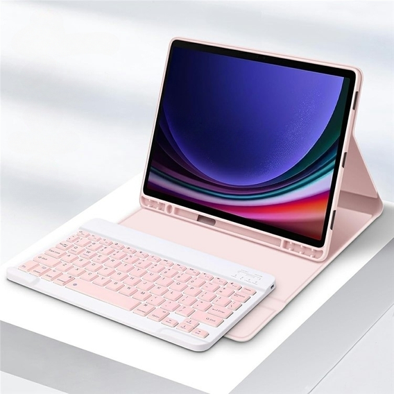 Pouzdro + klávesnice Samsung Galaxy Tab S9 FE, Leather Pen Slot, růžové rose gold
