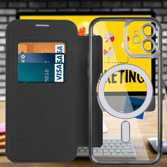 Klopové pouzdro pro iPhone 12, RFID Wallet MagSafe CamShield, černé