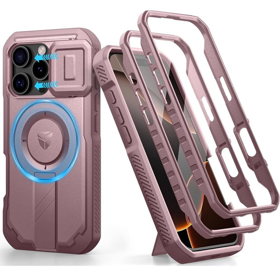Pancéřové pouzdro pro iPhone 16 Pro, Dexnor CamProtect MagSafe, růžové (dva rámečky)