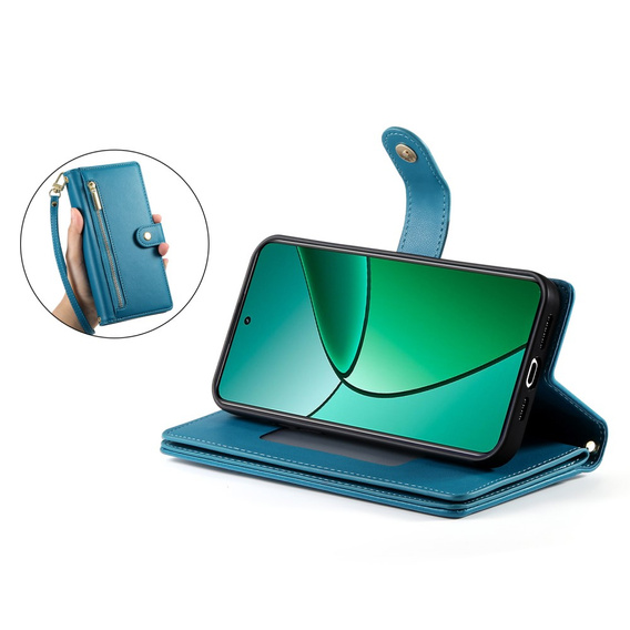 Klopové pouzdro pro Realme 14 Pro 5G, Wallet Zipper Pocket, modré