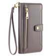 Klopové pouzdro pro OnePlus 12 5G, Wallet Zipper Pocket, šedé