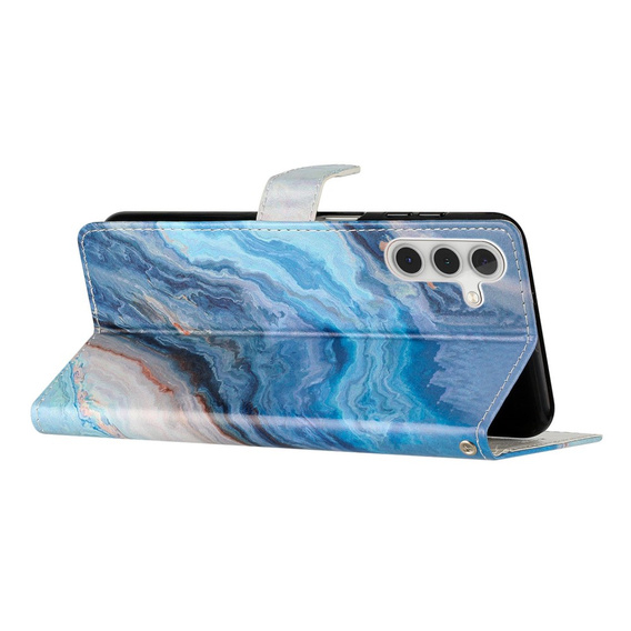 Klopové pouzdro pro Samsung Galaxy A25 5G, Wallet Marble, modré + 9H sklo 