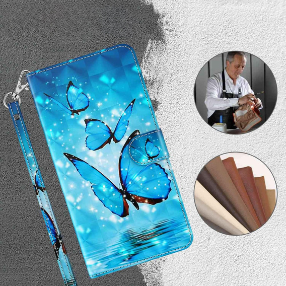 Klopové pouzdro pro Oppo A17, Wallet Light Spots Decor Butterfly, modré