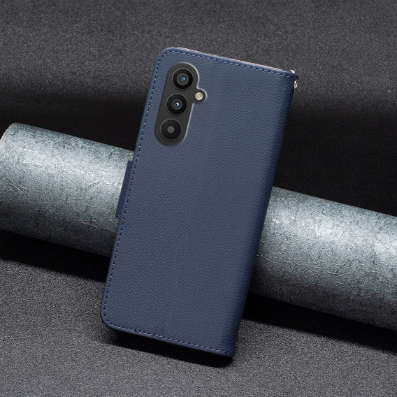 Klopové pouzdro pro Samsung Galaxy A25 5G, Wallet Litchi Leather, námořnicky modré + 9H sklo 