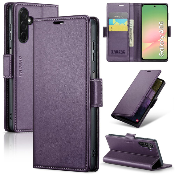 Pouzdro pro Samsung Galaxy A56, ERBORD Glossy Litchi, flipová peněženka, fialové