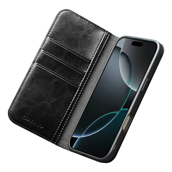 QIALINO Flipové pouzdro z pravé hovězí kůže pro iPhone 17 Pro Max, černé
