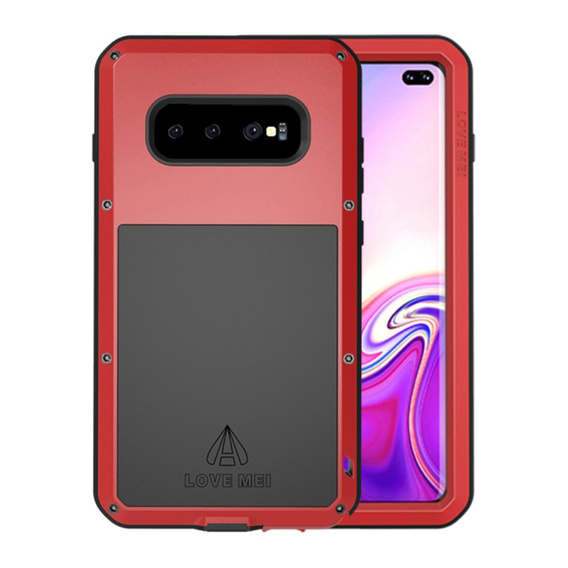 Pouzdro Love Mei pro Samsung Galaxy S10+ Plus, armored with glass, červené