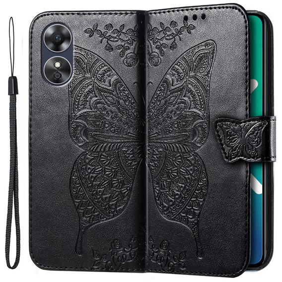 Klopové pouzdro pro Oppo A17, Butterfly, černé