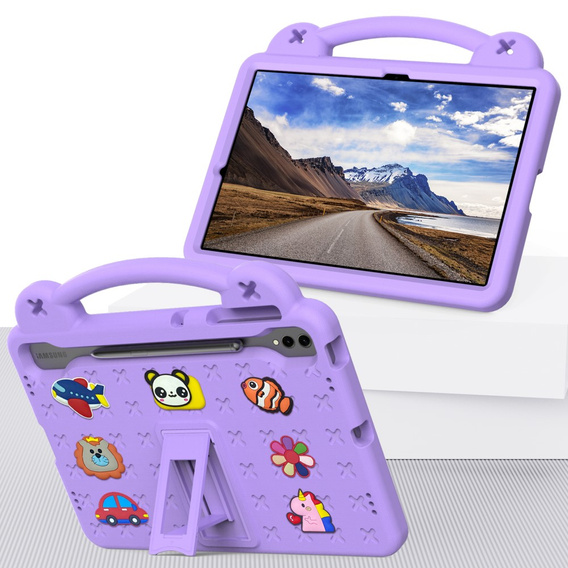 Dětské pouzdro pro Samsung Galaxy Tab S10+ Plus, Cute Patterns, se stojánkem, fialové