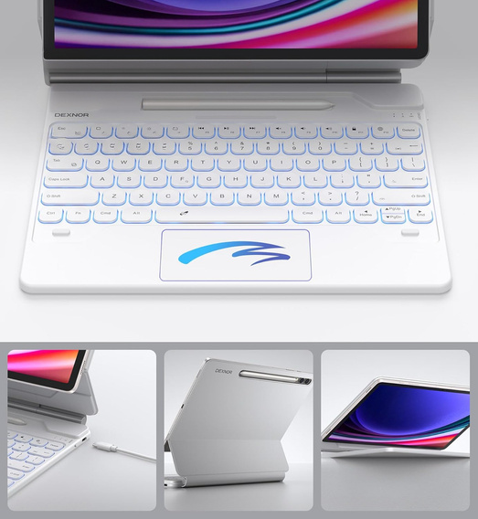 Pouzdro s klávesnicí pro Samsung Galaxy Tab S7+ / S7 FE / S9+ / S8+ / S9 FE+ / S10+, Dexnor Magnetic Keyboard Touchpad, bílé
