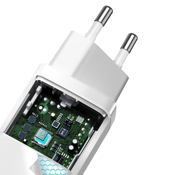 Baseus GaN2 Lite 65 W USB-C + USB-A síťová nabíječka, bílá (EU)