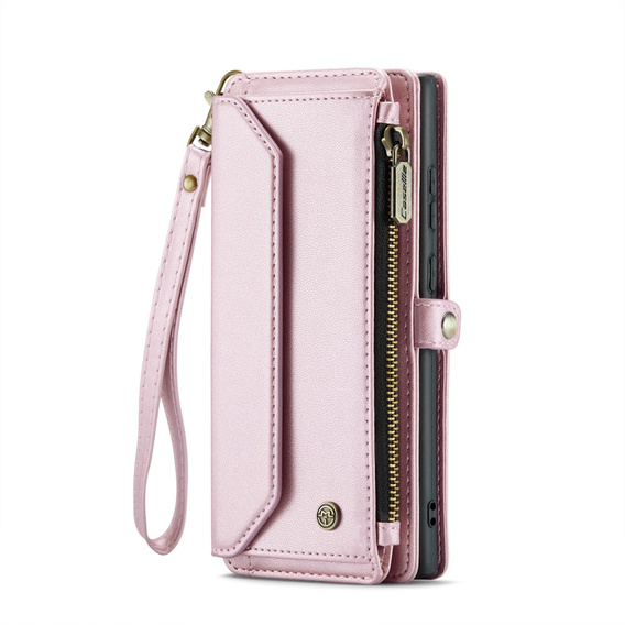 Pouzdro CASEME pro Samsung Galaxy S25 Ultra, RFID Leather Wallet, s popruhem přes rameno, růžové