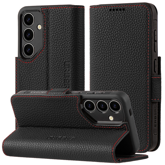Kožené pouzdro pro Samsung Galaxy S24, ERBORD LeatherWallet, černé