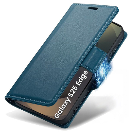 Pouzdro pro Samsung Galaxy S25 Edge, ERBORD Glossy Litchi, flipová peněženka, modré