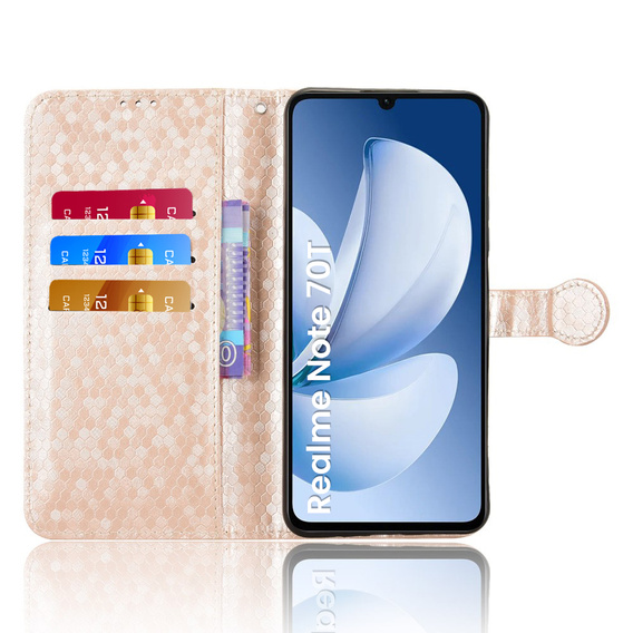 Flipové pouzdro pro Realme Note 70T 4G, Wallet Rhombus, zlaté