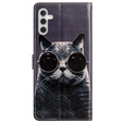 Klopové pouzdro pro Samsung Galaxy A25 5G, Wallet, Cat, černé+ 9H sklo
