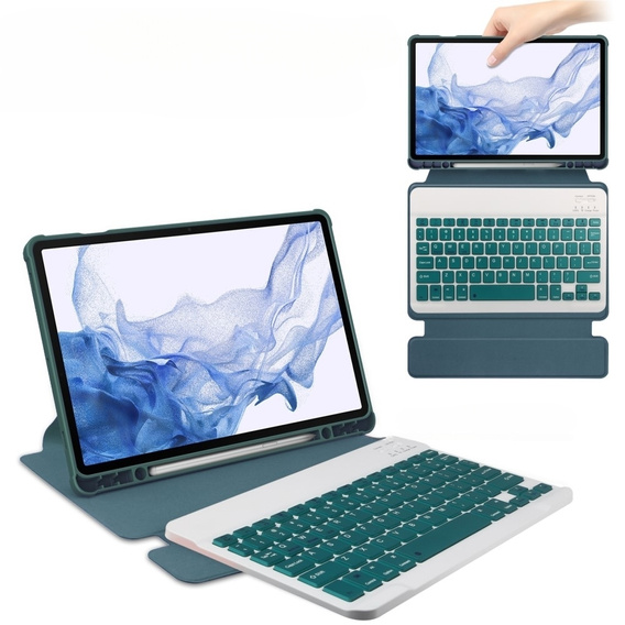 Pouzdro s klávesnicí pro Samsung Galaxy Tab S9, Rotary 360° Leather, tmavě zelené
